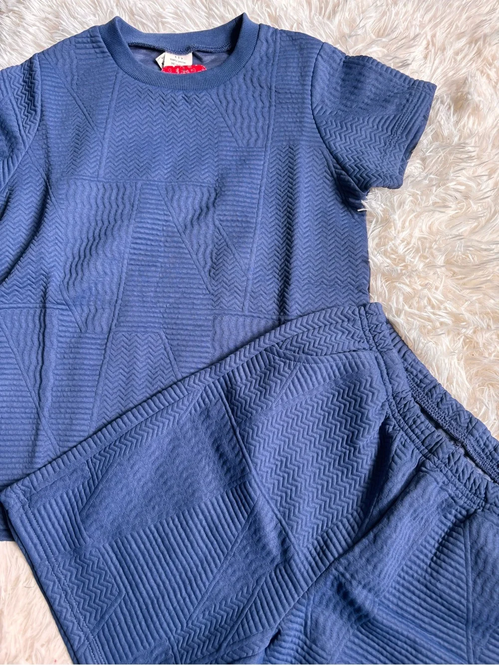 Textured Short-Sleeve Top in Navy Blue